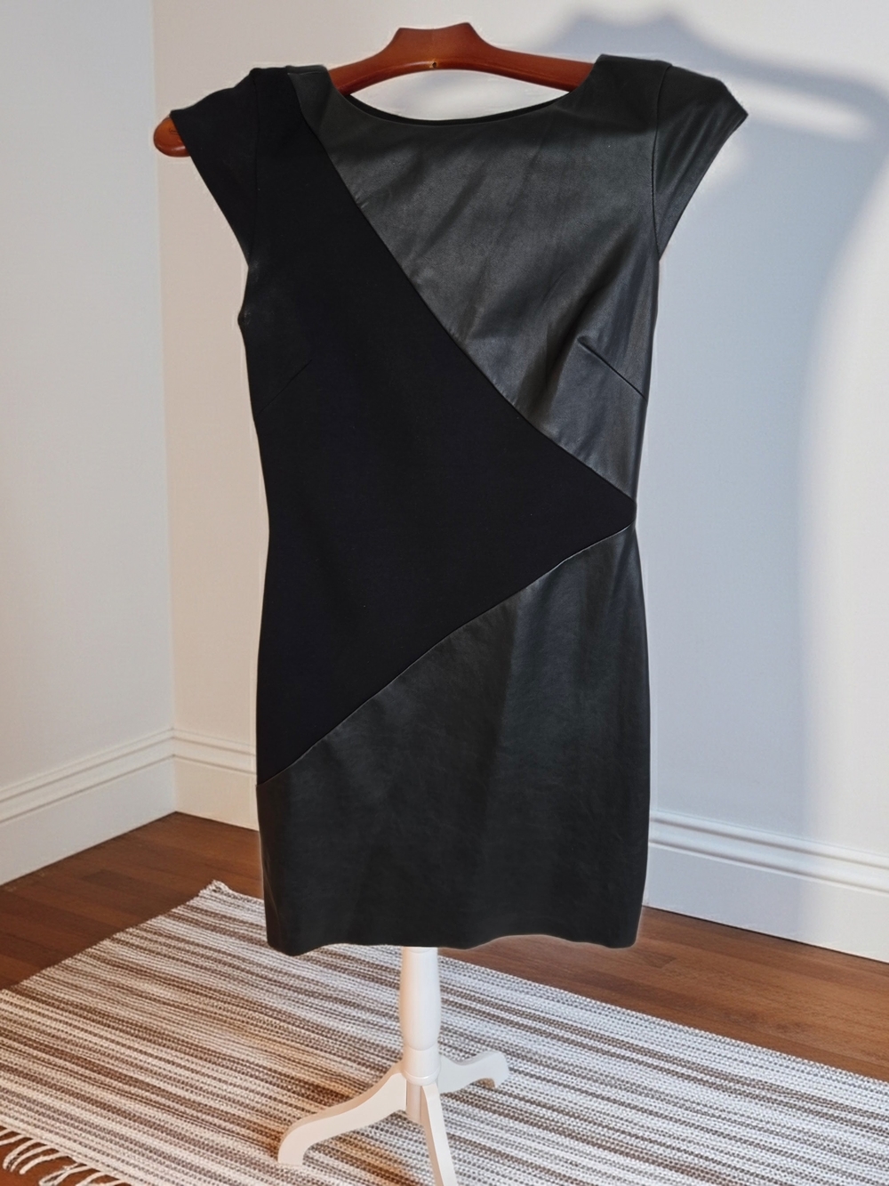 Bailey 44 Black Faux Leather Dress with Diagonal Detail Women's Size Small